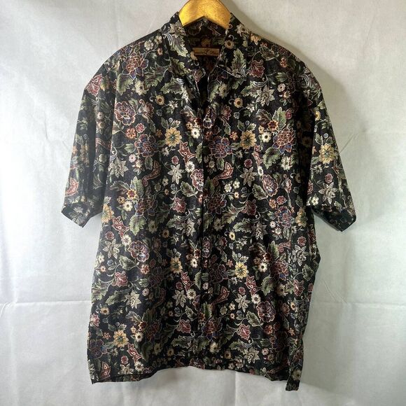 Paradise Blue Men's Floral Print Cotton Button Up Size Large - Picture 10 of 10